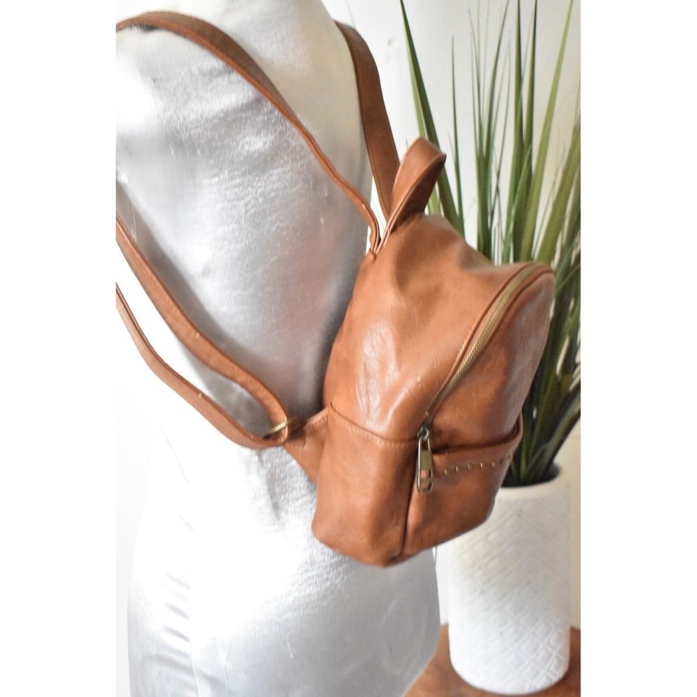 Madden Girl Mini Backpack Womens OS Cognac Brown Y2K Studded Faux Leather - Picture 5 of 8